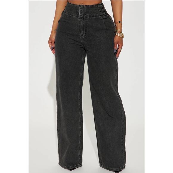 Fashion Nova Daring Drop Waist Baggy Jeans Y2K Wide Leg High Rise Black Wash NWT - Picture 1 of 9